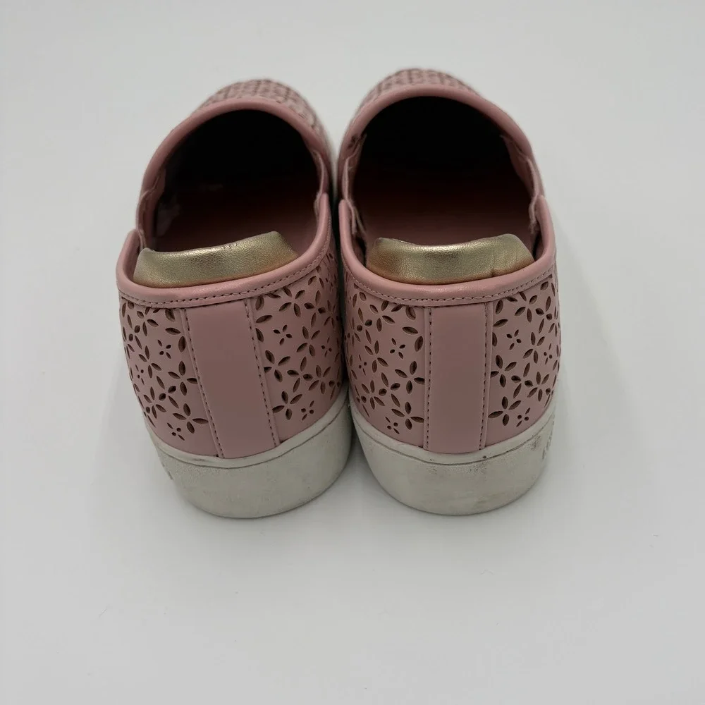 Michael Kors Womens Ophelia Slip On Sneakers Size 9.5 Pink Leather Gold Accent